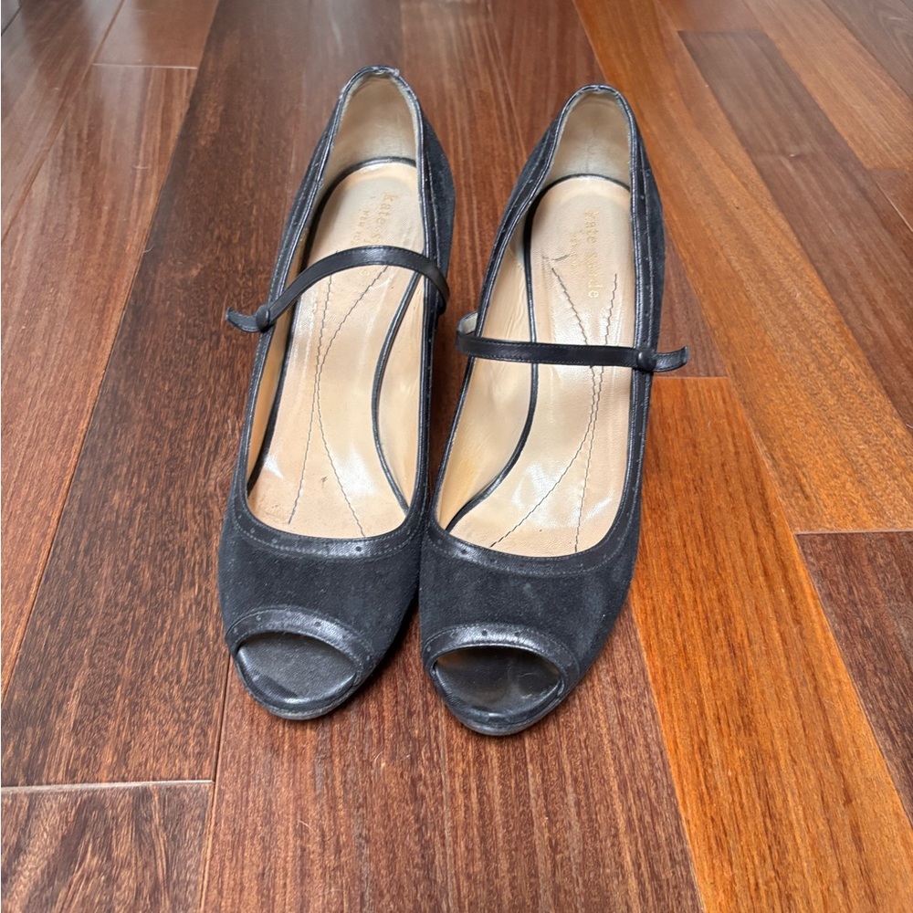 Kate Spade Black Mary Jane Peep Toe Heels